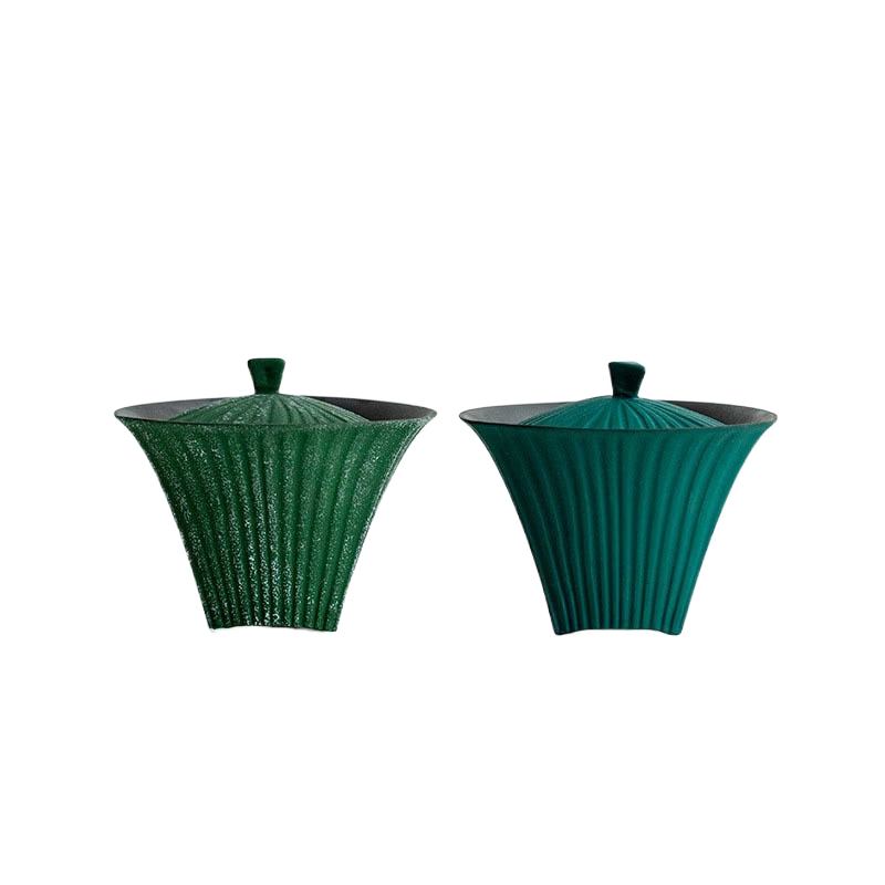 80ml Retro Snow Point Pine Green Ceramic Tea Tureen Creative Stripe Ercai Tea Bowl With Cover Tea Maker Gaiwan Kung Fu Tea Set acacuss