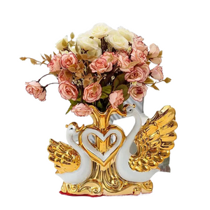 Ceramic Swan Vase Arrangement Dining Table Home Decoration Accessories Creative Lovers Vase Wedding decoration acacuss
