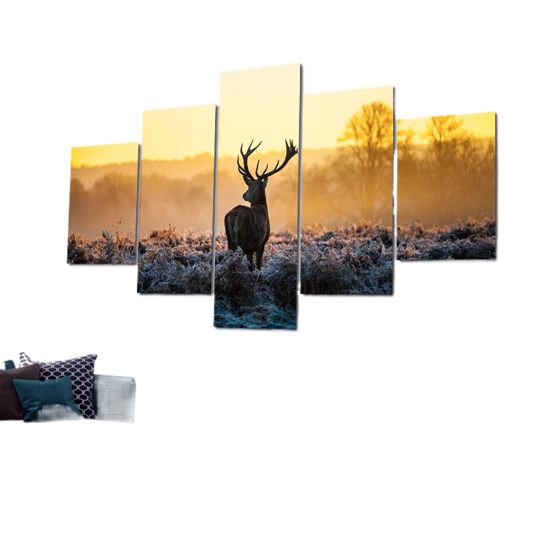 Canvas Painting Wall Art Dusk Elk Deer Animal Landscape Painting Nordic Modern Art Aesthetic Room Decor Hanging Picture acacuss