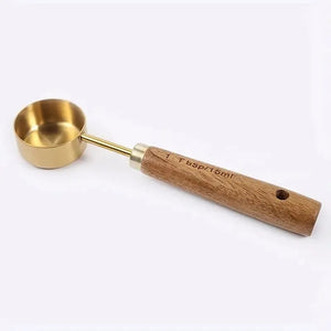 8PCS, Measuring Cups And Spoons, Golden Stainless Steel Measuring Cups With Wooden Handles acacuss