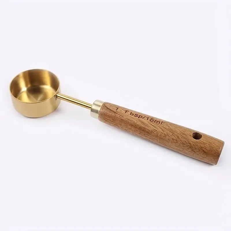 8PCS, Measuring Cups And Spoons, Golden Stainless Steel Measuring Cups With Wooden Handles acacuss