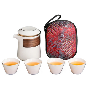 Dehua White Porcelain Travel Kung Fu Tea Set Carrying Bag Bowl Anti-scald Four 1 pot 4 Cup Gift Teacup Tea Set White Porcelain acacuss