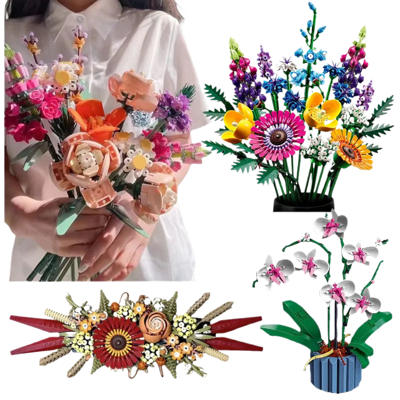 Bouquet Orchid Block Flower Chrysanthemum Flower Potted Building Blocks FIT for Home Decoration Romantic Kit Toy Girl Gift acacuss