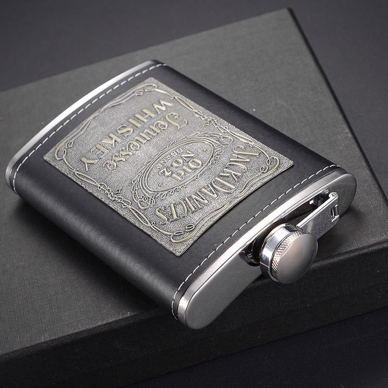 8oz Whisky Bottle Stainless Steel Alcohol Funnel Hip Flask Embroidered Golden Silk Textile Wrapping Gift Box Set acacuss