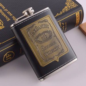 8oz Whisky Bottle Stainless Steel Alcohol Funnel Hip Flask Embroidered Golden Silk Textile Wrapping Gift Box Set acacuss