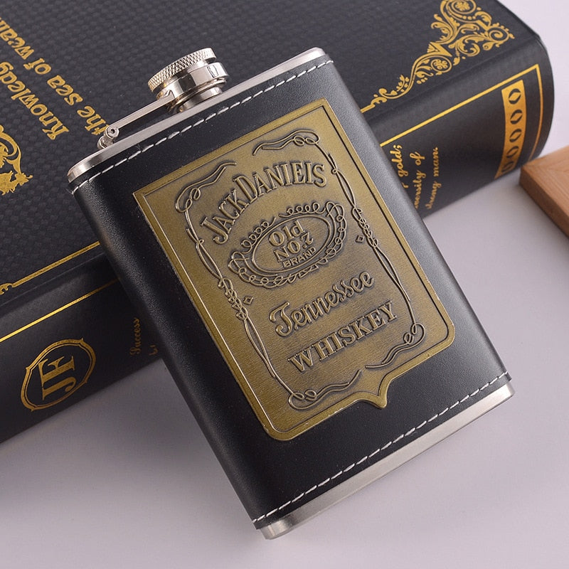 8oz Whisky Bottle Stainless Steel Alcohol Funnel Hip Flask Embroidered Golden Silk Textile Wrapping Gift Box Set acacuss
