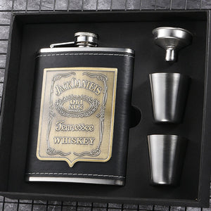 8oz Whisky Bottle Stainless Steel Alcohol Funnel Hip Flask Embroidered Golden Silk Textile Wrapping Gift Box Set acacuss