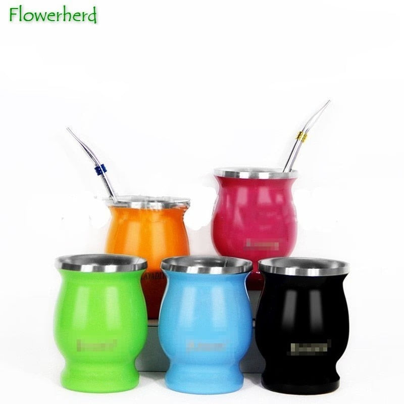 8oz Yerba Mate Tea Cup Double-walled Natural Gourd Drinkware Teaware Argentina Gourd-shaped Easy Clean Stainless Steel acacuss