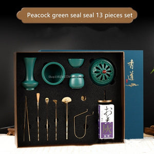 9/13 Pieces of Peacock Green Incense Seal Gift Box DIY Home Printing Incense Seal Tuo Xiang Ash Pressed Powder Incense Supplies acacuss