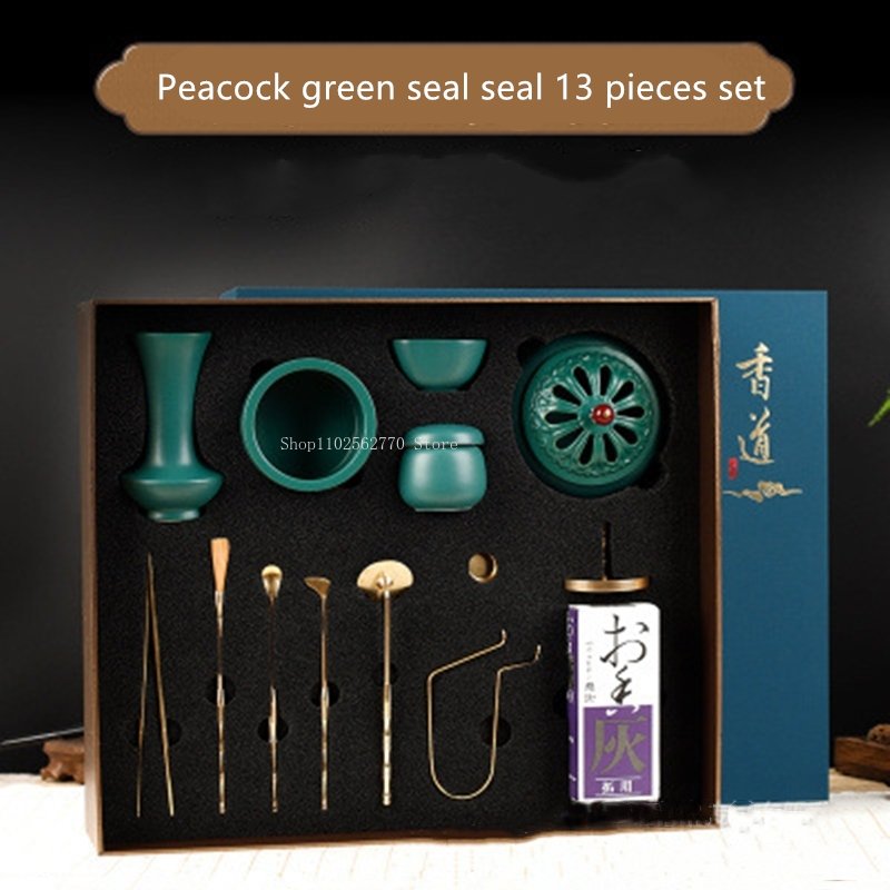 9/13 Pieces of Peacock Green Incense Seal Gift Box DIY Home Printing Incense Seal Tuo Xiang Ash Pressed Powder Incense Supplies acacuss