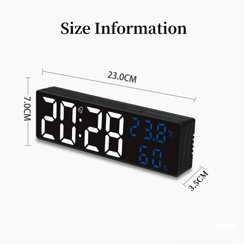 9 Inch Large Digital Wall Clock Temperature and Humidity Display Night Mode Table Alarm Clock 12/24H Electronic LED Clock acacuss