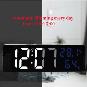 9 Inch Large Digital Wall Clock Temperature and Humidity Display Night Mode Table Alarm Clock 12/24H Electronic LED Clock acacuss