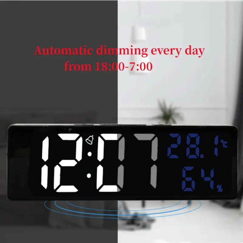 9 Inch Large Digital Wall Clock Temperature and Humidity Display Night Mode Table Alarm Clock 12/24H Electronic LED Clock acacuss