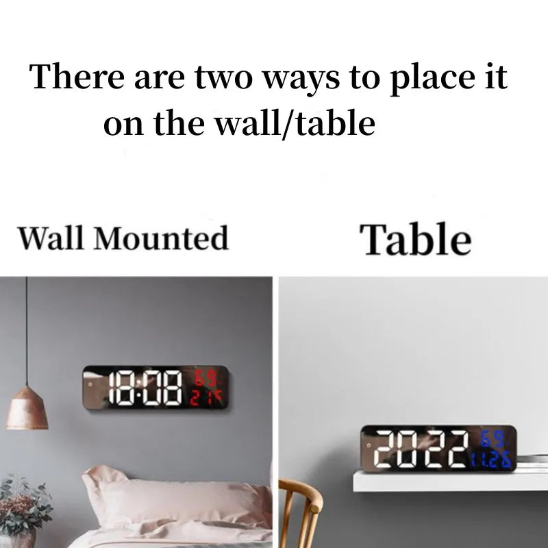 9 Inch Large Digital Wall Clock Temperature and Humidity Display Night Mode Table Alarm Clock 12/24H Electronic LED Clock acacuss