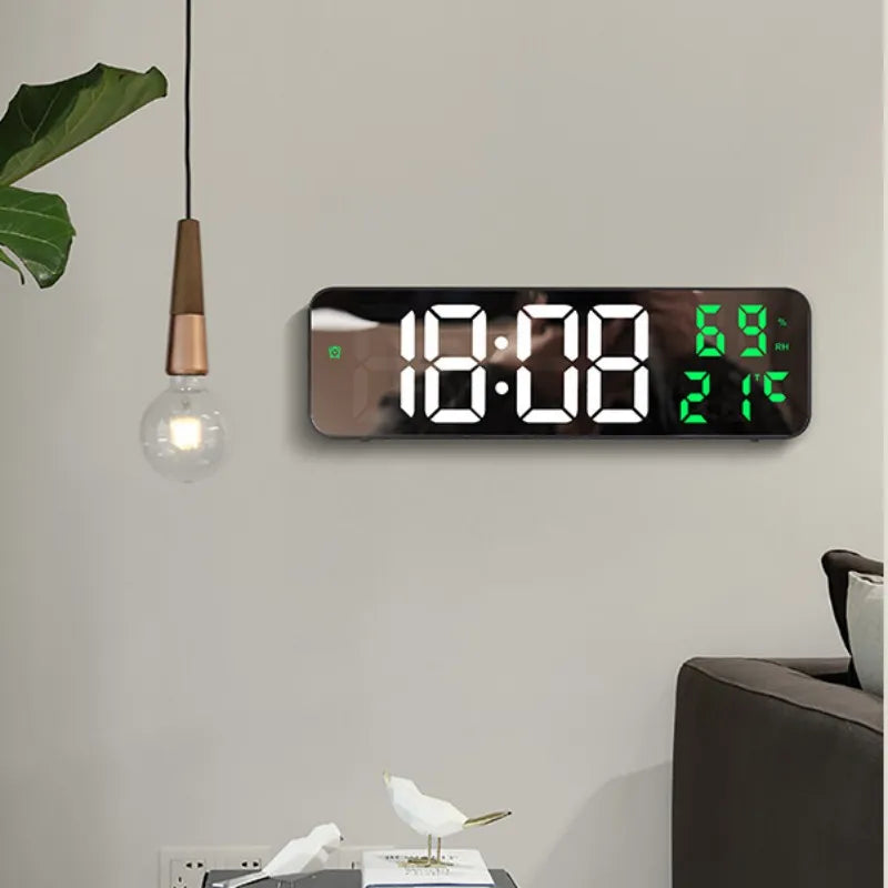 9 Inch Large Digital Wall Clock Temperature and Humidity Display Night Mode Table Alarm Clock 12/24H Electronic LED Clock acacuss
