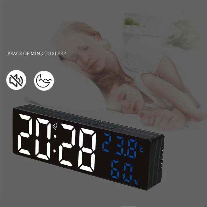 9 Inch Large Digital Wall Clock Temperature and Humidity Display Night Mode Table Alarm Clock 12/24H Electronic LED Clock acacuss