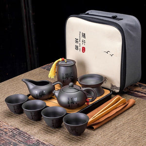 9 Pcs Set Teawere Retro Designer Cool Purple Sand Ceramic Teapot Set Travel Kong Fu Tea Kit Porcelain Purple Sand Pot Infuser acacuss