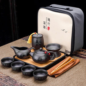 9 Pcs Set Teawere Retro Designer Cool Purple Sand Ceramic Teapot Set Travel Kong Fu Tea Kit Porcelain Purple Sand Pot Infuser acacuss