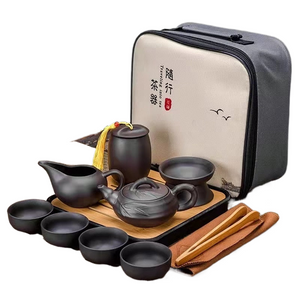 9 Pcs Set Teawere Retro Designer Cool Purple Sand Ceramic Teapot Set Travel Kong Fu Tea Kit Porcelain Purple Sand Pot Infuser acacuss