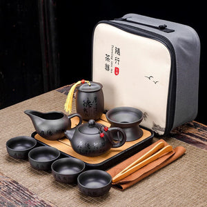 9 Pcs Set Teawere Retro Designer Cool Purple Sand Ceramic Teapot Set Travel Kong Fu Tea Kit Porcelain Purple Sand Pot Infuser acacuss