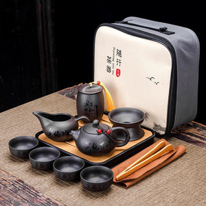 9 Pcs Set Teawere Retro Designer Cool Purple Sand Ceramic Teapot Set Travel Kong Fu Tea Kit Porcelain Purple Sand Pot Infuser acacuss