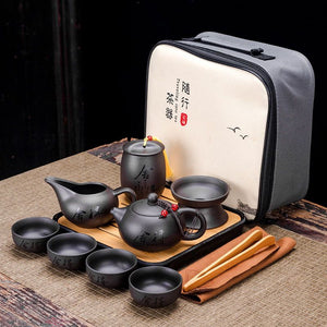 9 Pcs Set Teawere Retro Designer Cool Purple Sand Ceramic Teapot Set Travel Kong Fu Tea Kit Porcelain Purple Sand Pot Infuser acacuss