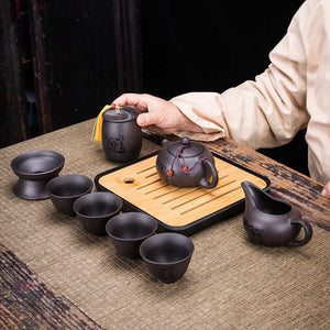 9 Pcs Set Teawere Retro Designer Cool Purple Sand Ceramic Teapot Set Travel Kong Fu Tea Kit Porcelain Purple Sand Pot Infuser acacuss
