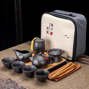 9 Pcs Set Teawere Retro Designer Cool Purple Sand Ceramic Teapot Set Travel Kong Fu Tea Kit Porcelain Purple Sand Pot Infuser acacuss