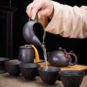 9 Pcs Set Teawere Retro Designer Cool Purple Sand Ceramic Teapot Set Travel Kong Fu Tea Kit Porcelain Purple Sand Pot Infuser acacuss
