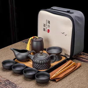 9 Pcs Set Teawere Retro Designer Cool Purple Sand Ceramic Teapot Set Travel Kong Fu Tea Kit Porcelain Purple Sand Pot Infuser acacuss