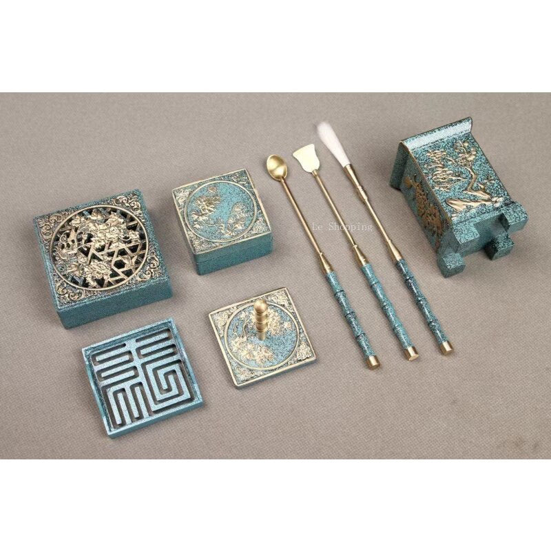 9 Pieces COPPER BURNING Blue Suit Family Bedroom Incense Burner/Seal/Sweep/Press/Scoop/Shovel Aromatherapy Tools and Supplies acacuss