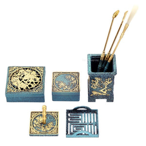 9 Pieces COPPER BURNING Blue Suit Family Bedroom Incense Burner/Seal/Sweep/Press/Scoop/Shovel Aromatherapy Tools and Supplies acacuss