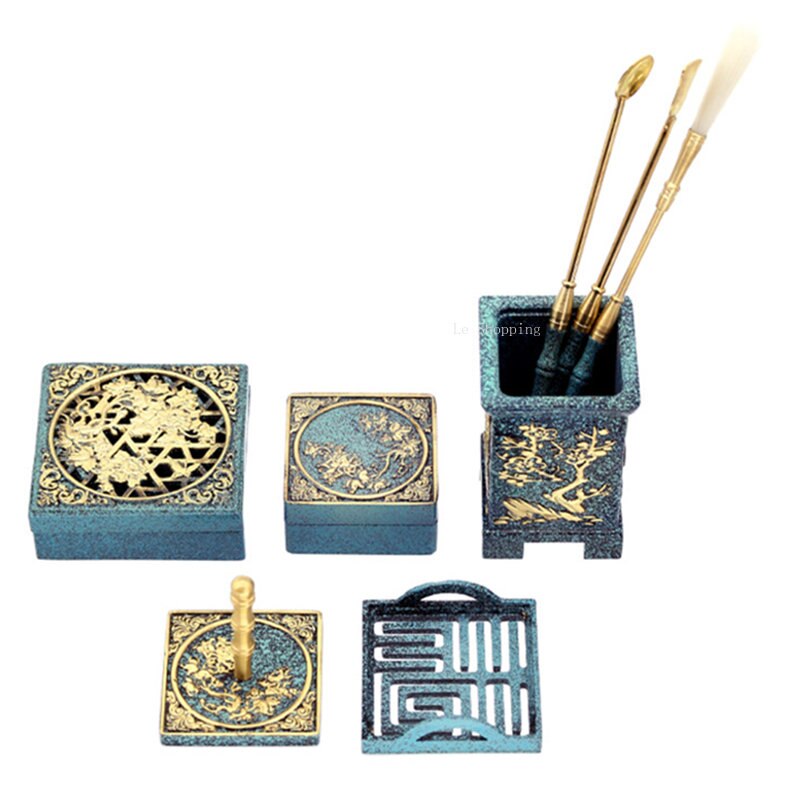 9 Pieces COPPER BURNING Blue Suit Family Bedroom Incense Burner/Seal/Sweep/Press/Scoop/Shovel Aromatherapy Tools and Supplies acacuss