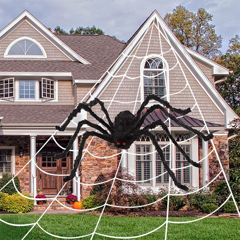 90/150/200cm Black Scary Giant Spider Huge Spiders Web Halloween Decoration Props Haunted House Holiday Outdoor Giant Decoration acacuss