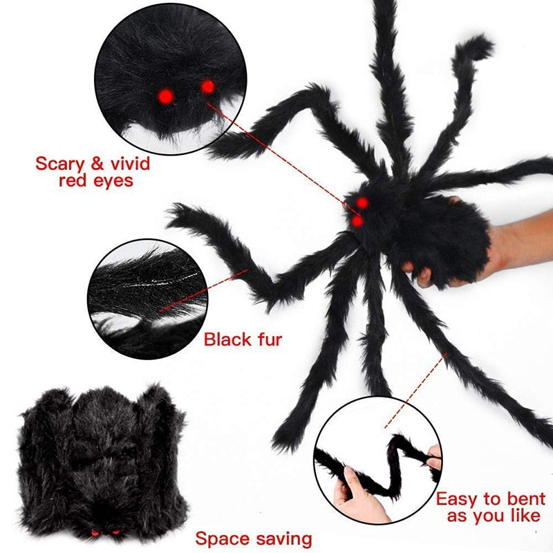 90/150/200cm Black Scary Giant Spider Huge Spiders Web Halloween Decoration Props Haunted House Holiday Outdoor Giant Decoration acacuss