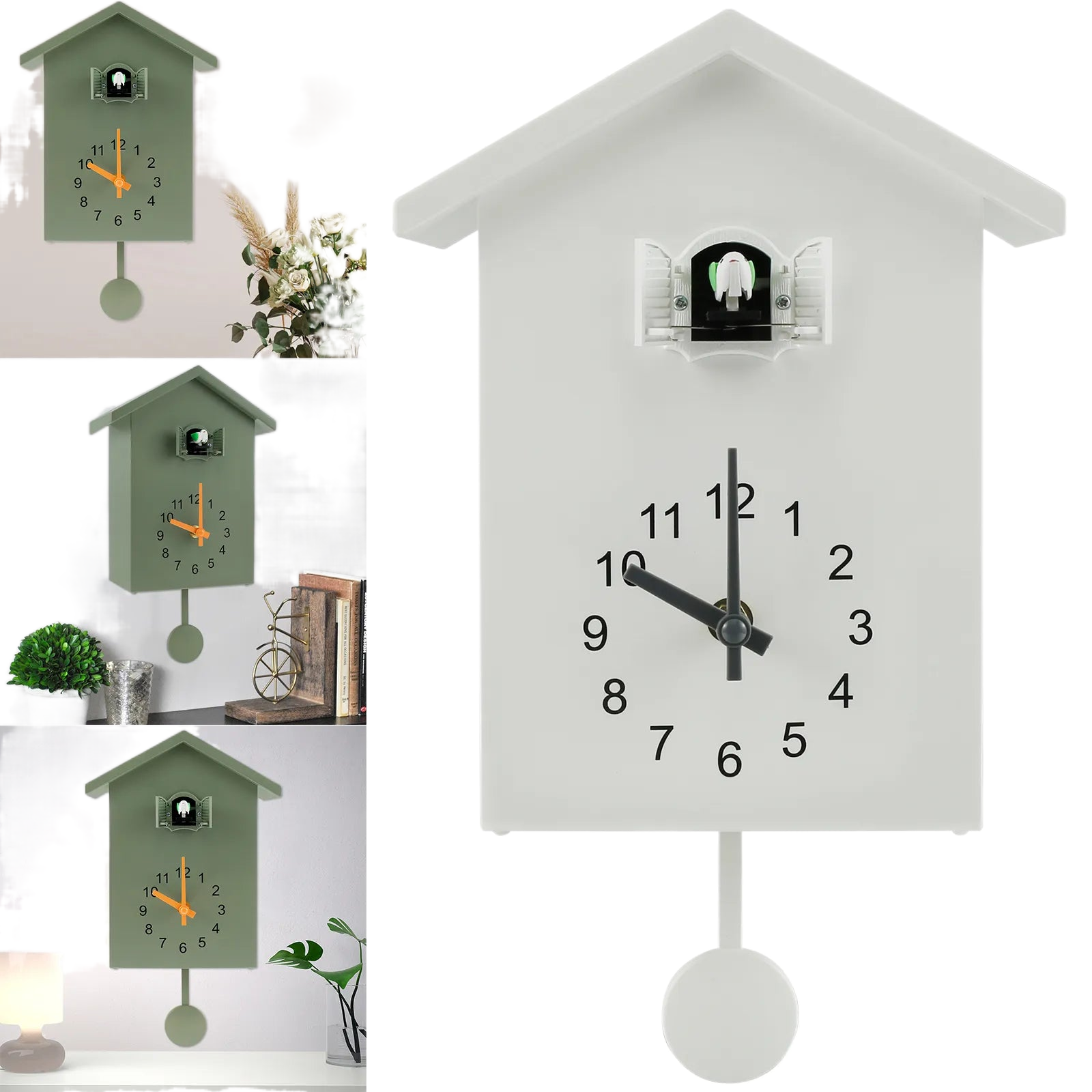 Cuckoo Clock with Chimer Cuckoo Sound Clocks with Pendulum Bird House Battery Powered Home Living Room Kitchen Wall Decoration acacuss