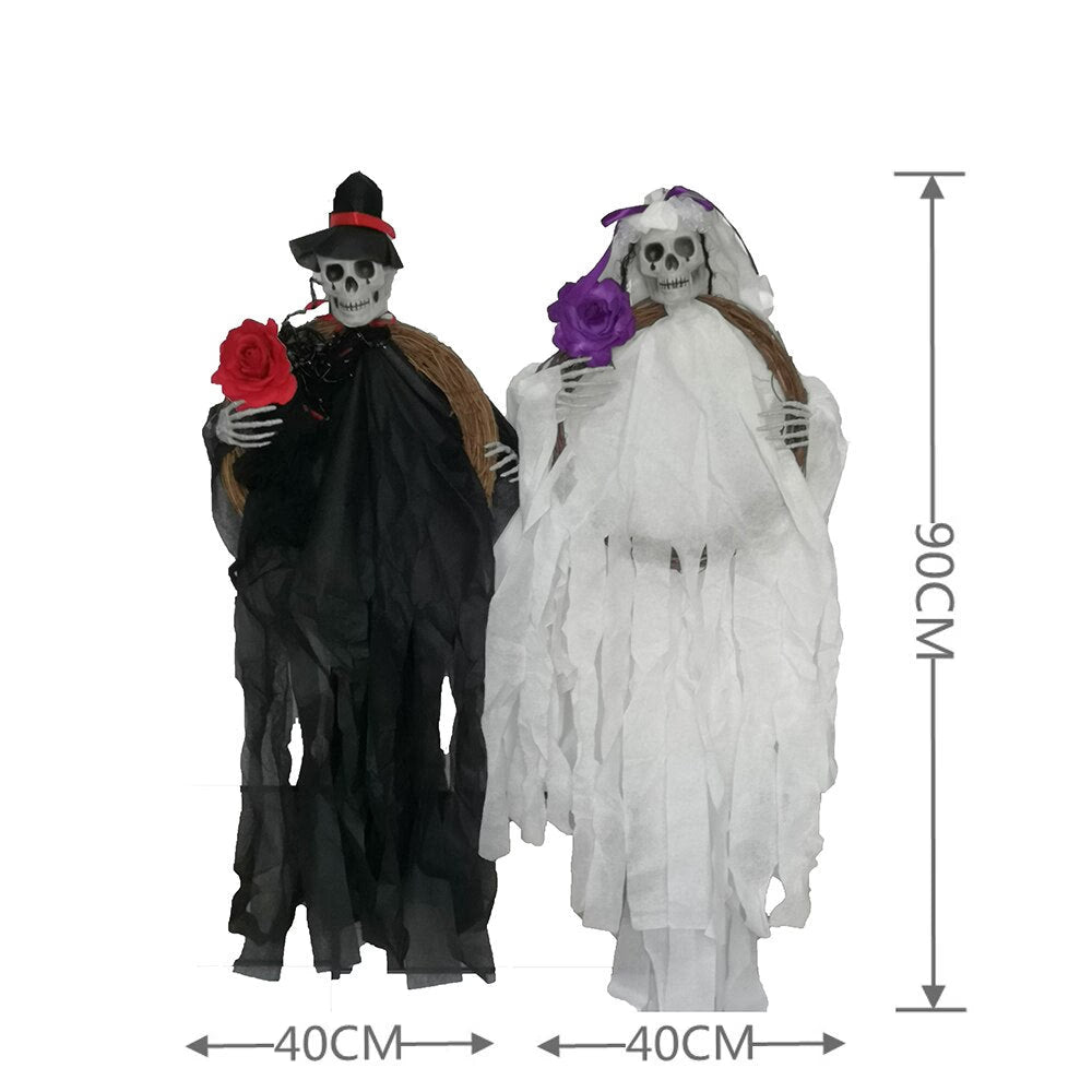 90cm Halloween Hanging Skull Black White Rattan Wreath Haunted House Props Horror Party Halloween Decoration Home Outdoor 2022 acacuss