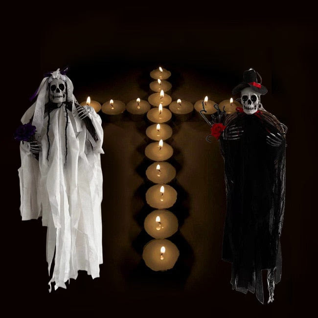 90cm Halloween Hanging Skull Black White Rattan Wreath Haunted House Props Horror Party Halloween Decoration Home Outdoor 2022 acacuss
