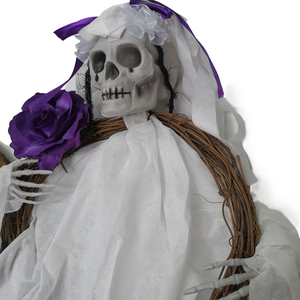 90cm Halloween Hanging Skull Black White Rattan Wreath Haunted House Props Horror Party Halloween Decoration Home Outdoor 2022 acacuss