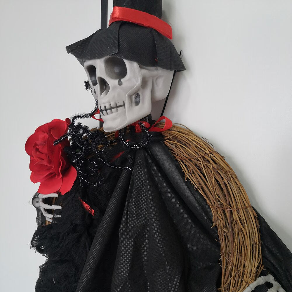 90cm Halloween Hanging Skull Black White Rattan Wreath Haunted House Props Horror Party Halloween Decoration Home Outdoor 2022 acacuss