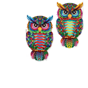 2 Pcs owl metal wall decoration wall art hanging fine garden decoration colorful owl fence decoration porch courtyard balcony acacuss
