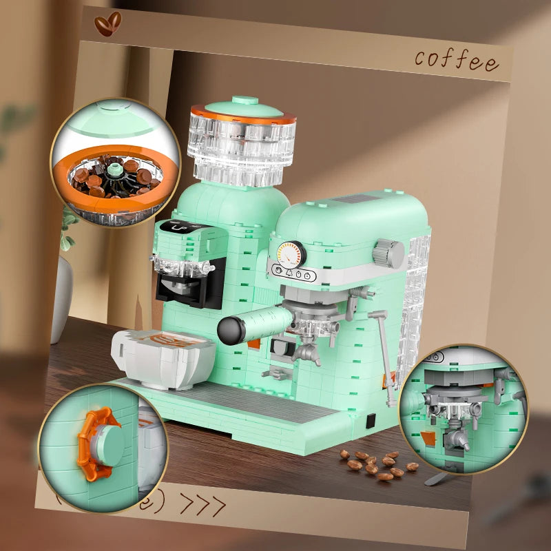 924PCS Coffee Machine Building Block Set Mini Grinder Assembly Model Bricks Toys Desktop Decoration Children's Christmas Gifts acacuss