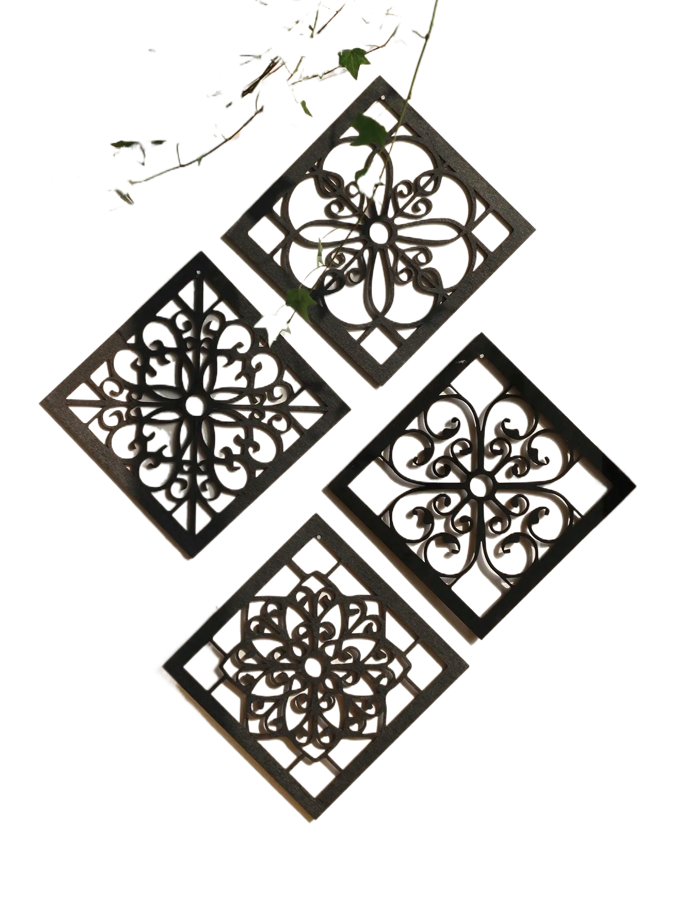 4Pcs Black Wooden Hollow Wall Decor Carve Designs Boho Home Decoration Hexagon Square Hanging Wall Decor Room Decors Aesthetict acacuss