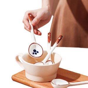 1pc Ceramic Spoon Rice Spoon Cartoon Cute Soup Spoon Household Tableware Long Handle Spoon acacuss