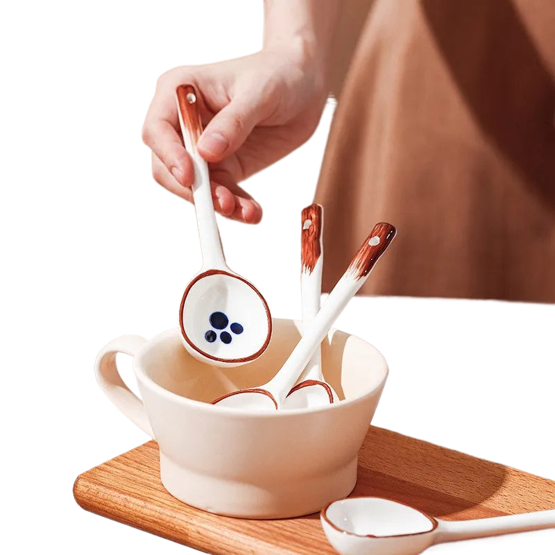 1pc Ceramic Spoon Rice Spoon Cartoon Cute Soup Spoon Household Tableware Long Handle Spoon acacuss