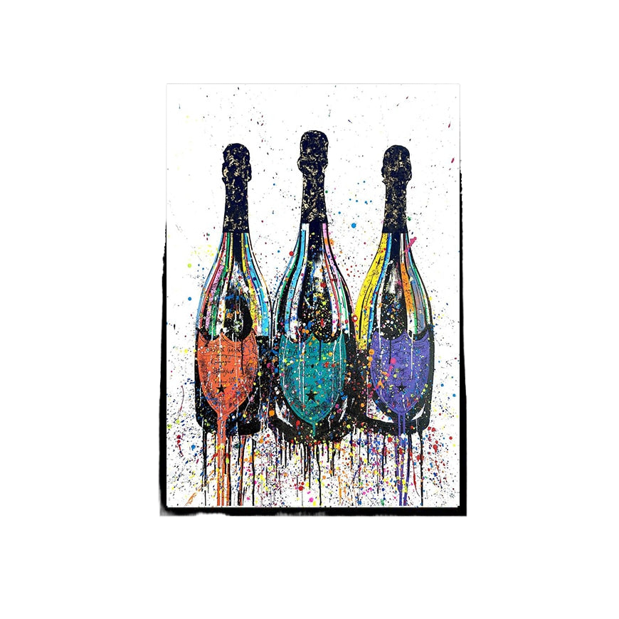 Colorful Pop Art Canvas Painting Champagne Bottle Poster and Print Modern Abstract Wall Art Picture for Living Room Home Decor acacuss