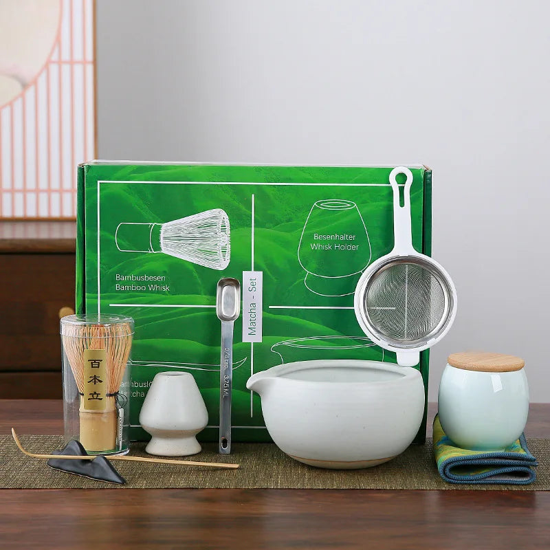 9pcs/set Japanese Ceramic Matcha Gift Box Green Tea Chasen Holder Stand Bowl Bamboo Whisk Grinder Brushes Tea Tools Holder Tea acacuss