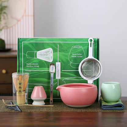9pcs/set Japanese Ceramic Matcha Gift Box Green Tea Chasen Holder Stand Bowl Bamboo Whisk Grinder Brushes Tea Tools Holder Tea acacuss