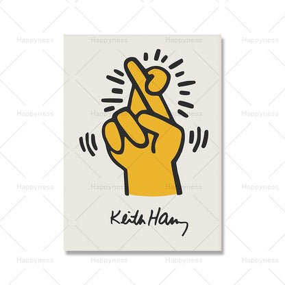 Keith druckt gelbe Farbe Pop-Art-Druck Poster Finger tanzende Blumen Leinwand Malerei abstrakte Wand Bild für Schlafzimmer Dekor 