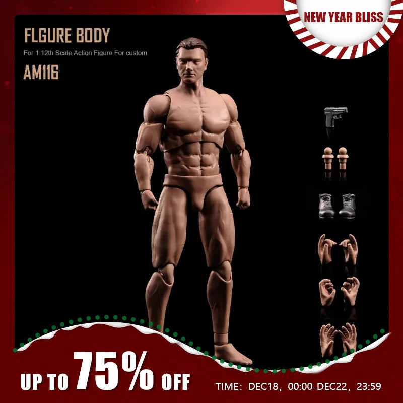ANT AM116 1/12 Scale Male Super Flexible Joint Body with Head 6'' Soldier Muscale Strong Action Figure Doll acacuss